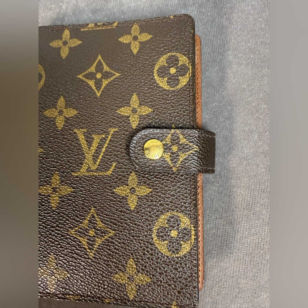 Louis Vuitton Monogram small rings Agenda wallet book brown tan leather EUC - Picture 6 of 12